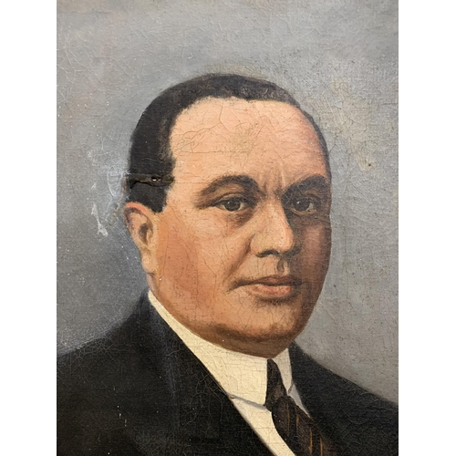 1518 - 20th century American school - bust portrait of Al Capone, unsigned, oil on canvas, 63cm x 47cm, goo... 