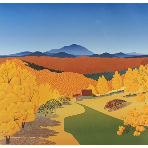 1521 - Sabra Field (1935-) 'Ascutney, October', autumnal landscape scene, signed and numbered 53/100, woodc... 