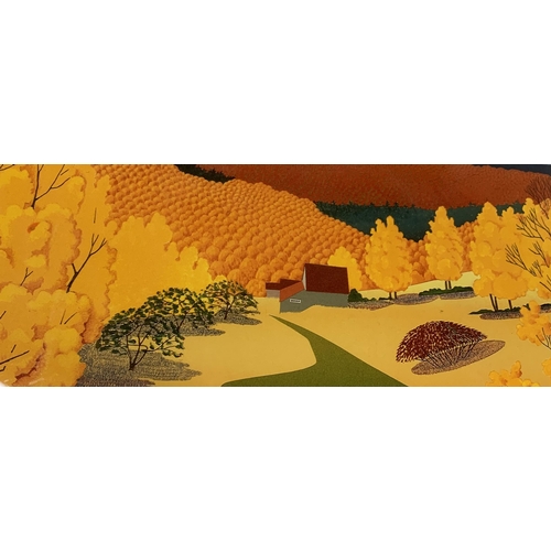 1521 - Sabra Field (1935-) 'Ascutney, October', autumnal landscape scene, signed and numbered 53/100, woodc... 