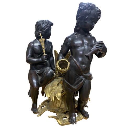 474 - Exceptional antique French bronze and ormolu epergne or centrepiece with three cherubs, H 36cm