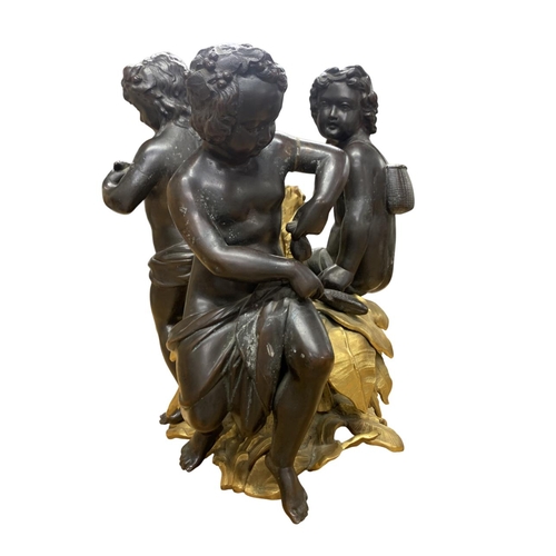 474 - Exceptional antique French bronze and ormolu epergne or centrepiece with three cherubs, H 36cm