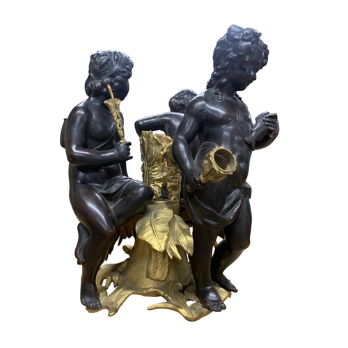 474 - Exceptional antique French bronze and ormolu epergne or centrepiece with three cherubs, H 36cm