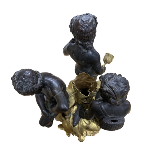 474 - Exceptional antique French bronze and ormolu epergne or centrepiece with three cherubs, H 36cm