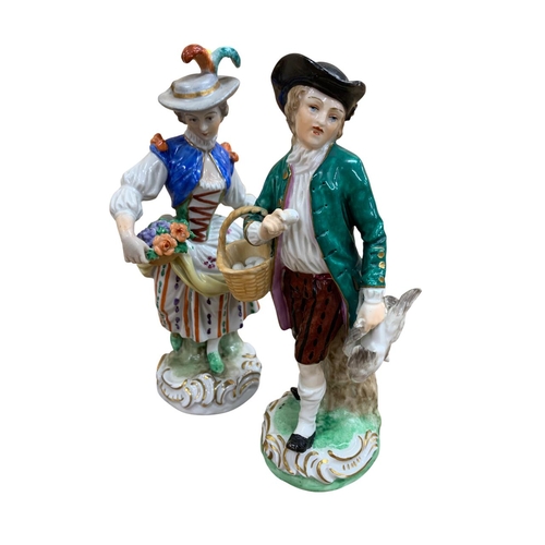 338 - Pair of Dresden Carl Thieme porcelain hunting themed figures with an additional flower and egg picki... 