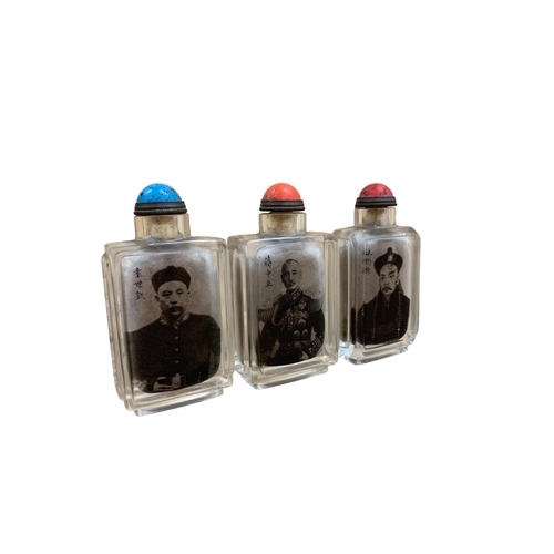 282 - Collection of Chinese inside-painted rock crystal portrait snuff bottles, each being inscribed and s... 