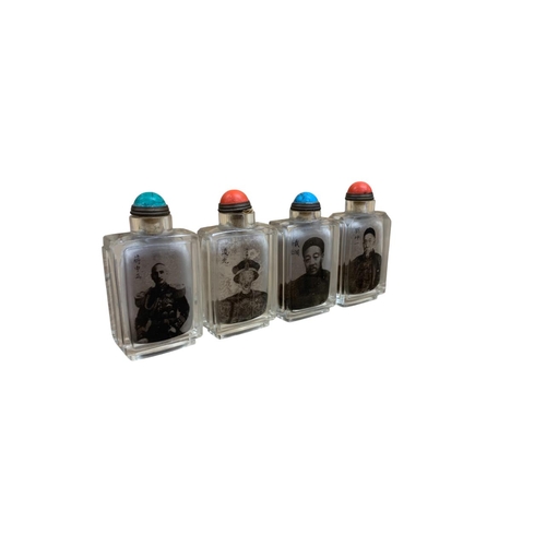 282 - Collection of Chinese inside-painted rock crystal portrait snuff bottles, each being inscribed and s... 