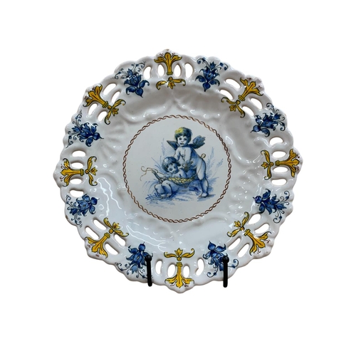 351 - Nine late 19th century majolica Italian Cantagalli pottery plates, each with central hand painted pu... 