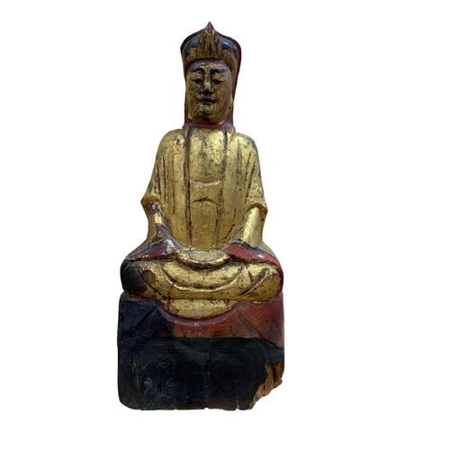 283 - 17th Century Chinese polychrome carved seated figure, with parcel gilt decoration, H 24cm