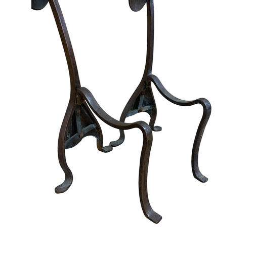 475 - Pair of Art Nouveau copper fire dog andirons, H 43cm