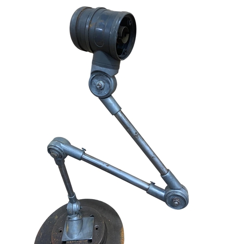 1145 - Vintage Engineers industrial style articulated machinist lamp on circular base, H 52cm