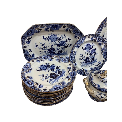 361 - Spode Blue Printed New Stone Starship pattern dinnerware, 1822-33, 39 pieces to include 36 plates (2... 