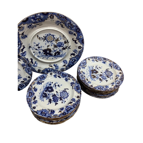 361 - Spode Blue Printed New Stone Starship pattern dinnerware, 1822-33, 39 pieces to include 36 plates (2... 