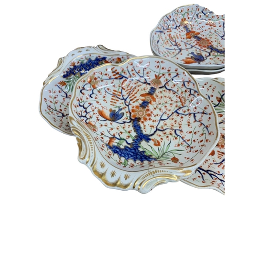 362 - Crown Derby 1820's 'Two Quails' pattern dessert service, 20 pieces, to include 3 scallop shaped dish... 