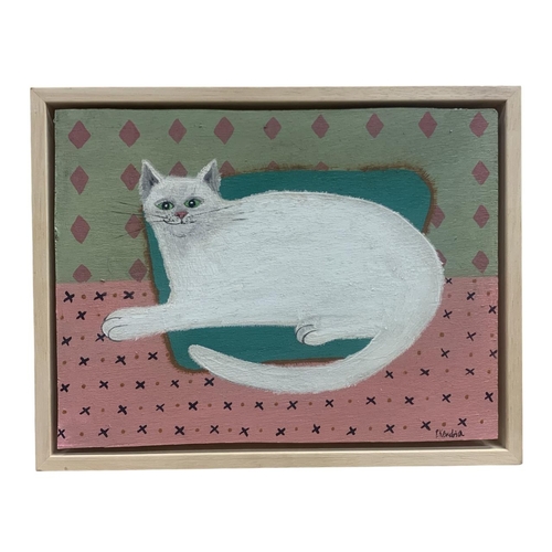 1523 - Pen Kendrick (contemporary school) - Portrait of a cat, signed, oil on board, 21 x 28cm, framed