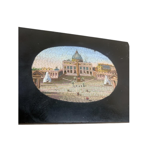 170 - Antique Grand Tour micro mosaic inlaid wooden paperweight, featuring Classical cityscape scene, 13.5... 