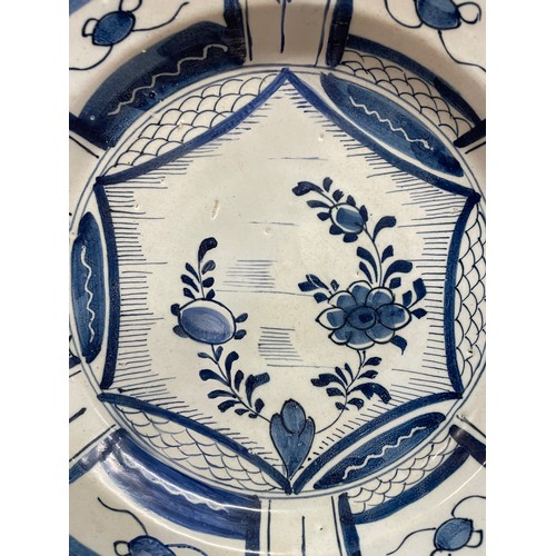 368 - 18th Century Bristol Delft blue and white circular dish with central floral decoration and repeating... 