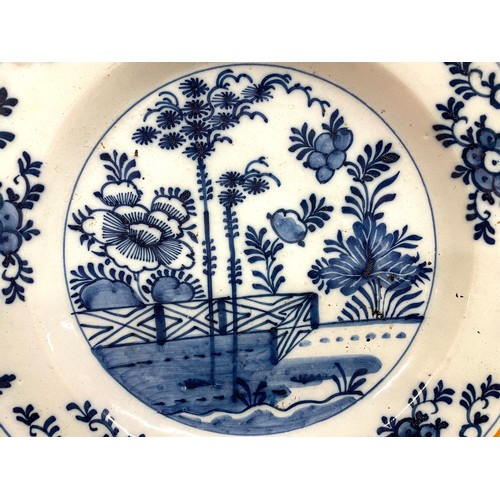 371 - 18th Century Dutch Delft blue and white circular dish with central Chinese garden scene and repeatin... 