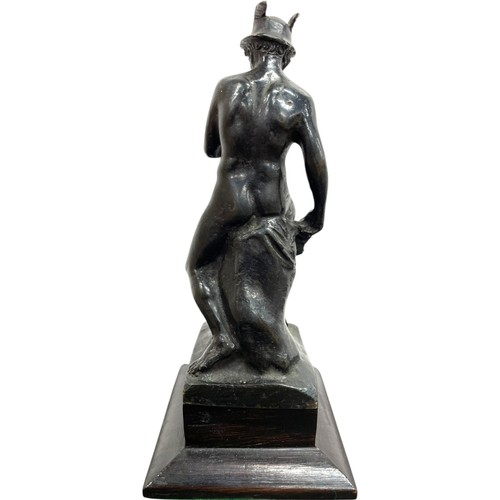 476 - Grand Tour bronze sculpture of Mercury with pan pipes, on wooden mount, 15cm high