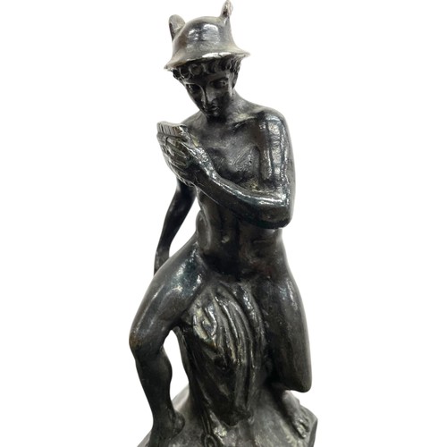 476 - Grand Tour bronze sculpture of Mercury with pan pipes, on wooden mount, 15cm high