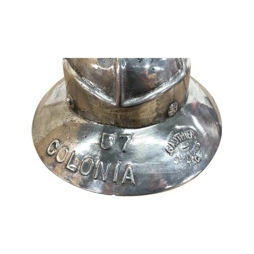 486 - Early 20th century aluminium milliners hat mould, labelled 'Colonia' by Gauthier Septfonds, in the s... 