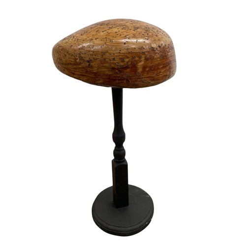 561 - Early 20th century French milliners beret hat stand / mould, with stand, H 41cm