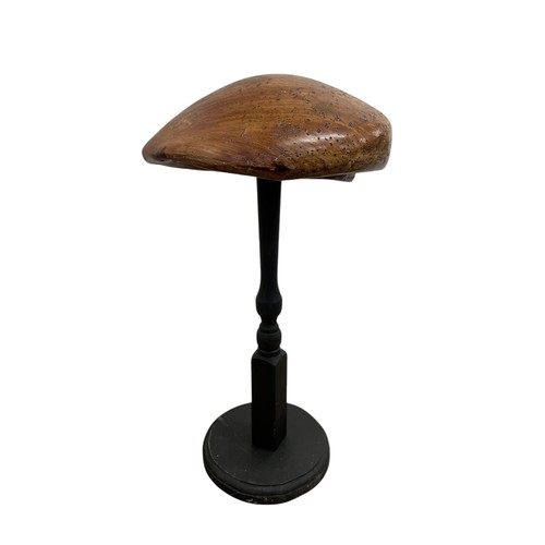 561 - Early 20th century French milliners beret hat stand / mould, with stand, H 41cm