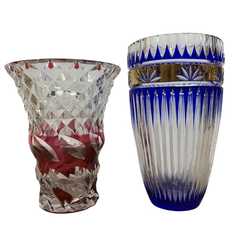 379 - Quantity of mixed 19th & 20th century glassware to include two large centrepiece flash cut vases, on... 