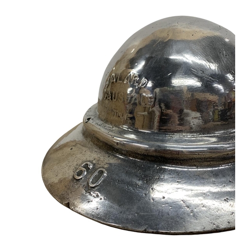 484 - Early 20th century aluminium milliners hat mould, labelled 'J'Alard Caussade', in the style of a pli... 