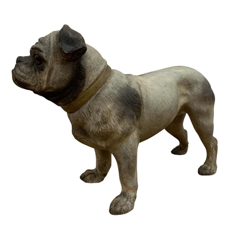 381 - Exceptional antique terracotta bulldog/pug figure, having hand painted detailed features with black ... 