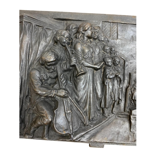 487 - Antique Coalbrookdale cast iron tradesman sample panel depicting traditional church choir scene, sig... 