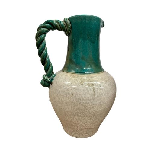 383 - Two pieces of large glazed pottery to include gourd shaped vase and crackle glazed twist rope handle... 