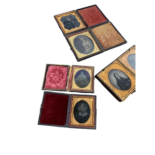 171 - Collection of Victorian portrait daguerreotype photographs to include leather, velvet and carved bak... 