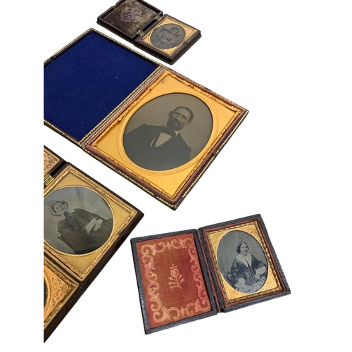 171 - Collection of Victorian portrait daguerreotype photographs to include leather, velvet and carved bak... 