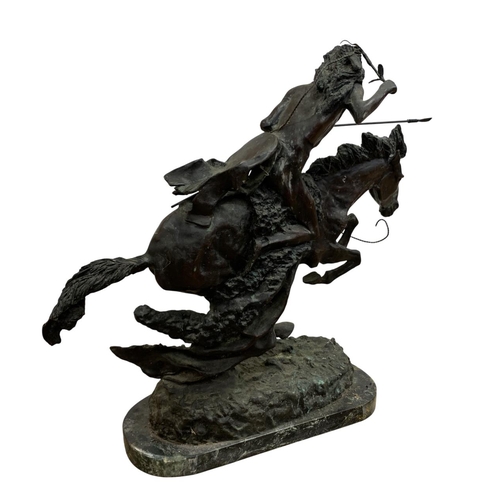 494 - Frederic Remington (1861-1909) 'The Cheyenne' large bronze sculpture, depicting Native American on h... 