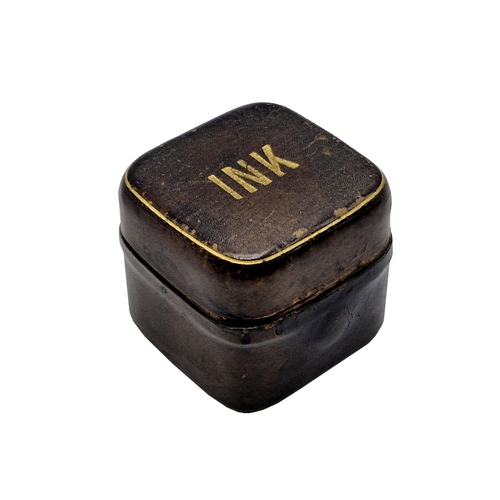 182 - Victorian leather bound double travel inkwell with pen brush to include an additional single inkwell... 