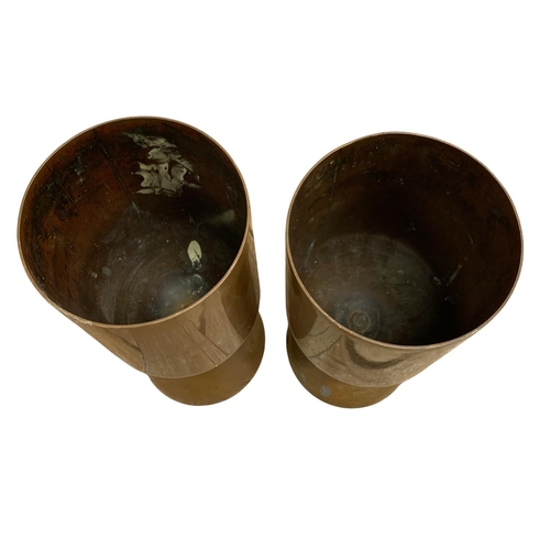 495 - Pair of stylish Scandinavian heavy copper vases or storm lanterns, H 26cm