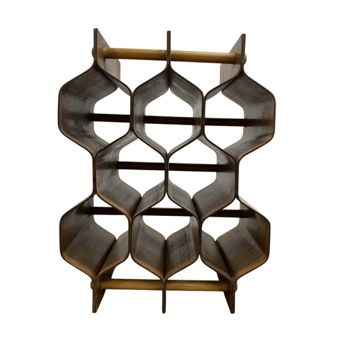 432 - Mid Century Swedish rosewood and beech wine rack, designed by Torsten Johansson, H 39cm x W 29cm x D... 