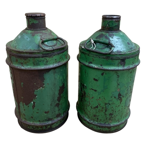 496 - Pair of large vintage oil cans having original green paint, superb lamp base restoration project, H ... 