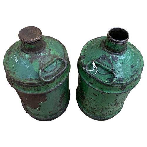 496 - Pair of large vintage oil cans having original green paint, superb lamp base restoration project, H ... 