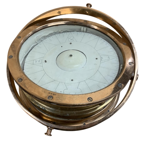 497 - Vintage brass 'Type 2' maritime ships gimbal compass, D 29cm x D 12cm