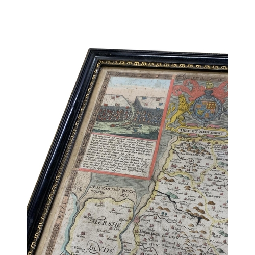 569 - John Speed (1552-1629) hand coloured map of Norfolk, published by Thomas Bassett and Richard Chiswel... 