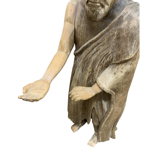 433 - Large hand carved lime wood figure of Saint in robes, H 95cm