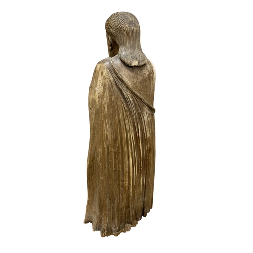 433 - Large hand carved lime wood figure of Saint in robes, H 95cm