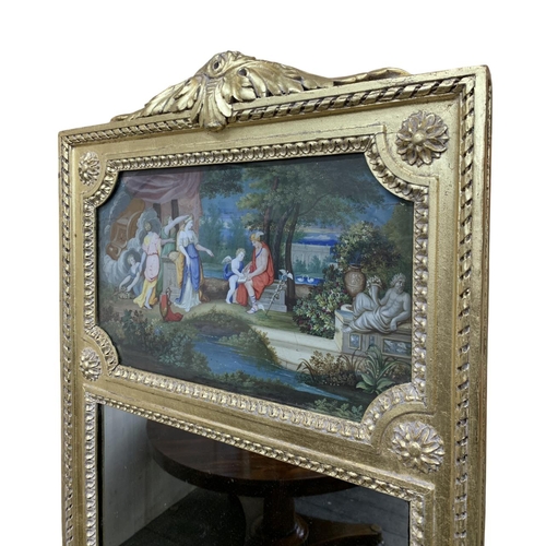 1182 - 19th Century French trumeau mirror with verre eglomise panel depicting a classical waterside scene f... 