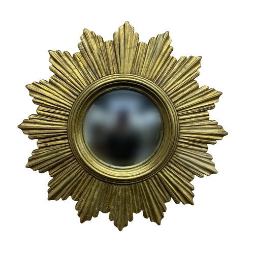 1183 - Vintage gilt sunburst framed wall mirror, D 46cm (A/F)