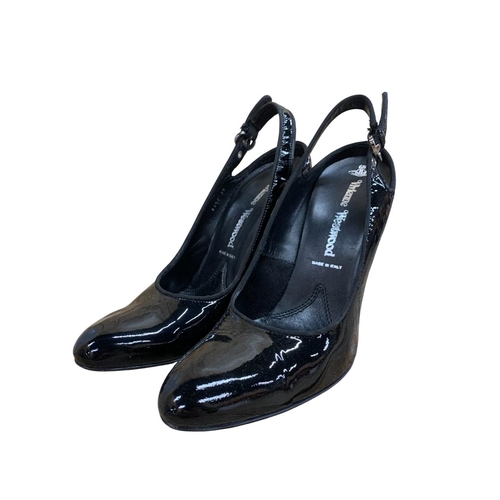 575 - Vivienne Westwood black leather slingback shoes, size 39, with original box