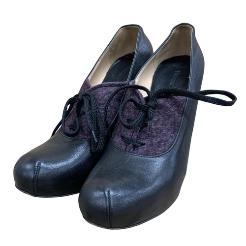 576 - Vivienne Westwood black leather and purple mohair shoes, size 40, with original box