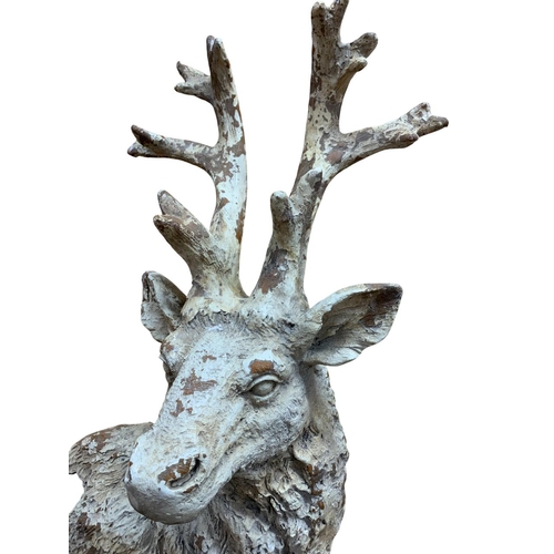 1469 - Large weathered plaster sculpture of a stag, H 82cm