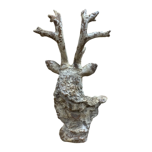 1469 - Large weathered plaster sculpture of a stag, H 82cm