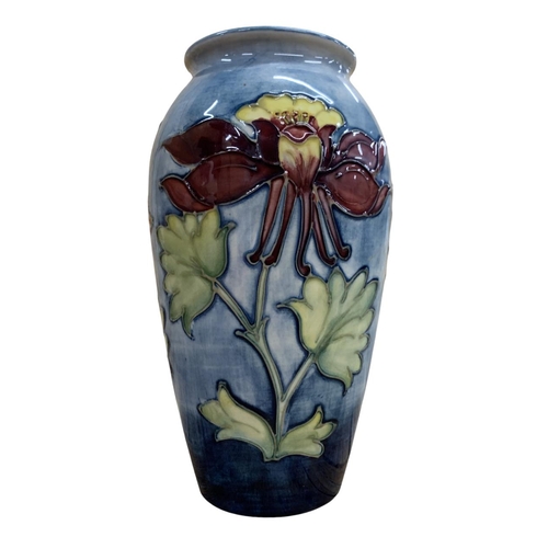 398 - Moorcroft Pottery Columbine pattern floral vase, signed to base, H 19cm